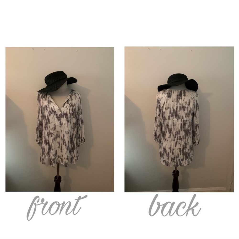white Tart blouse with gray accents